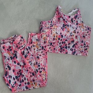 Tek Gear Girls Activewear Set XL 14 16 Pink Leopard Athletic Leggings Sports Bra